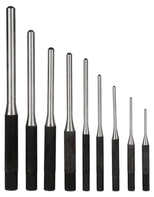 Produktbild von 9-teiliges Pin Punch Set Werkzeug aus Stahl, extra langes Locher Set für Werkzeugmaschinen und Holzbearbeitung, Rollenlocher und Meißel Set mit Tragetasche