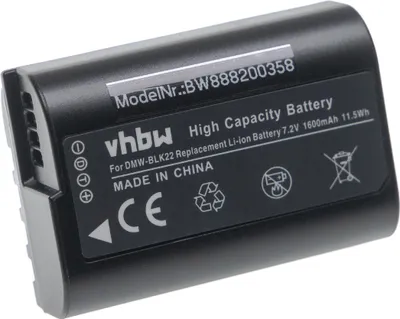 Produktbild von vhbw Akku Ersatz für Panasonic DMW-BLK22, DMW-BLK22GK für Kamera (1600 mAh, 7,2 V, Li-Ion)