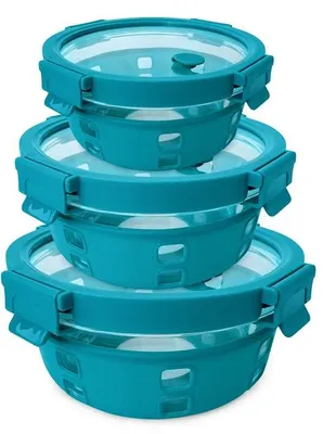 Produktbild von Gläserne Behälter mit Deckeln – Set aus 3/6 Stück – Borosilicat, luftdicht, BPA-frei, für das Vorbereiten von Mahlzeiten, im Mikrowellengerät, Backofen, Gefrierschrank und Geschirrspüler – runde Behälter
