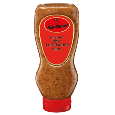 Zdjęcie produktu dla Domowa musztarda Händlmaiers słodka w wyciskanej butelce Vegan 400ml