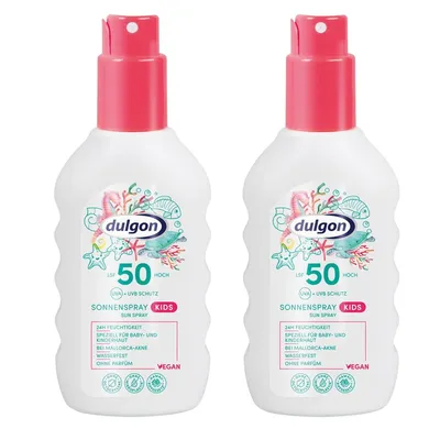 Produktbild von 2 x dulgon Sonnenspray Kids LSF 50 Speziell für Baby- & Kinderhaut Vegan 0% Parfüm je 200ml