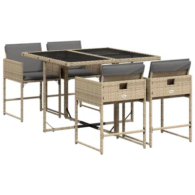 Produktbild von vidaXL 5-tlg. Garten-Essgruppe mit Kissen Beigemischung Poly Rattan