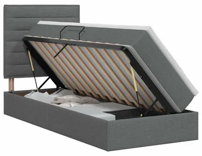 Image de vidaXL Lit coffre avec matelas, gris foncé, 100 x 200 cm, tissu