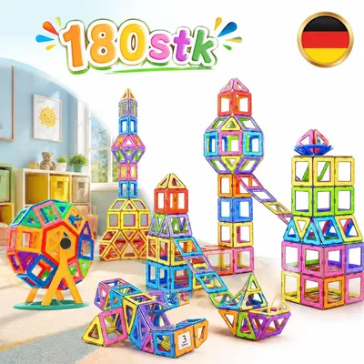 Produktbild von 180 Stück Bauklötze Magnetische Bausteine Konstruktionsbausteine STEM Kinder DE