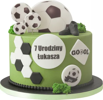 Zdjęcie produktu dla Sweetfanaberia | Zestaw dekoracji na tort - Piłka nożna - 16 elementów - Ręcznie robione - Idealne na przyjęcia urodzinowe