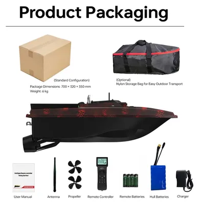 Produktbild von Futterboot D80E - Köderauswurfboot - 46.800 mAh - 12 V - GPS und BeiDou - Sonarsensor für Wassertiefe und Temperatur - Schwarz