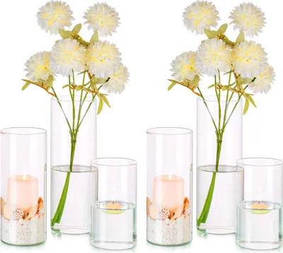 Produktbild von Glasvase, Zylinderset, Windlicht, Kerzenhalter, Hochzeit, Tischdekoration, Hochzeitsdekoration, Vasen, moderne Blumenvasen, Glas für Veranstaltungen, Hurricane Teelichthalter für