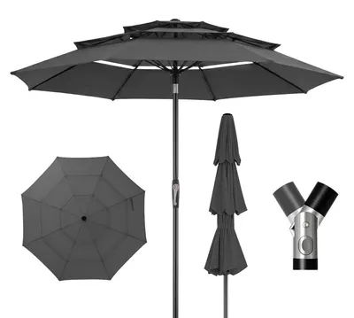 Produktbild von Sonnenschirm Ø300 cm Anthrazit Knickbar Windfest mit Kurbel & 8 Glasfaserstreben UPF 50+