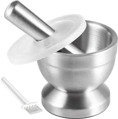Produktbild von Famanu Mörser und Stößel Set - 18/8 Edelstahl für Kräuterverarbeitung - 1 Stück
