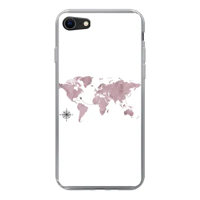 Produktbild von MuchoWow® Handyhülle Schutzhülle Hülle für iPhone SE 2020 Weltkarte - Rosa - Flugzeug Silikon Softcase Handy Hülle - Kartenbesitzer