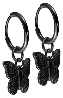 Produktbild von Titan Ohrclicker Creolen SCHMETTERLING Schwarz Innendurchmesser: 10mm + Designstärke: 1,2mm
