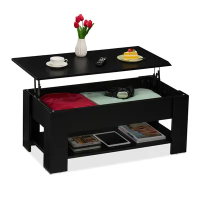 Obrázok produktu pre Rozkladací konferenčný stolík Relaxdays, rozmery: 42 x 98 x 50 cm, stolík do obývačky s úložným priestorom, dodatočná odkladacia plocha, čierny
