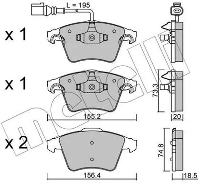 Produktbild von METELLI Bremsbeläge Satz Vorne Bremsklötze für VW Transporter V Bus (7HB, 7HJ, 7EB, 7EJ, 7EF, 7EG, 7HF, 7EC) 22-0552-0