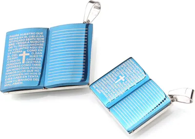 Produktbild von 2- teiliger Edelstahl Anhänger aus 316L Bibel in Blau Metallic