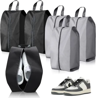 Produktbild von 6 Stück Schuhbeutel Reise, Wasserdicht Schuhtasche mit Reißverschluss Staubdicht Shoe Bag Schuhsack Schuhtaschen Organizer für Reisen Oder Zuhause-Aufbewahrung (Schwarz, Grau)