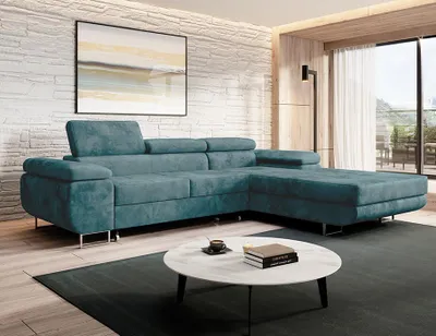 Produktbild von Easy4You Ecksofa NORBERG Velvet L-Form Türkis – 279x72x205 cm - Schlafsofa mit Bettkasten und Schlaffunktion - Eckcouch mit Stauraum – Rechts – Stoff Monolith 72