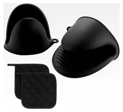 Produktbild von Silikon Ofenhandschuhe, Wärmeisolierte Handschuhe, Hitzebeständige Silikonhandschuhe für Backen, Grillen und Küche, Schwarz