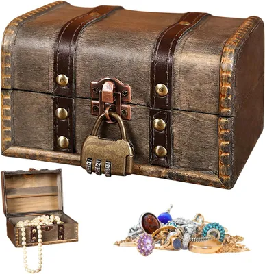 Imagen del producto de Caja de madera antigua con cerradura numérica, de 30x20x15 cm, ideal para decoración y almacenamiento