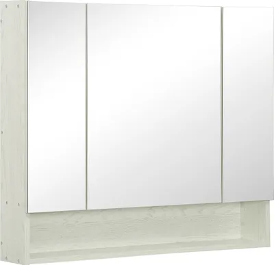 Image de Armoire de salle de bain - Armoire à miroir - 3 portes - Étagère réglable - Bois - 90 x 15 x 75 cm - Blanc - Montage nécessaire