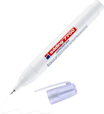 Produktbild von edding 7700 Korrekturstift - weiß - 1 Stift - Metallspitze 1-2 mm - Korrekturstift zum Korrigieren von handschriftlichen und gedruckten Texten - deckend, schnell trocknend