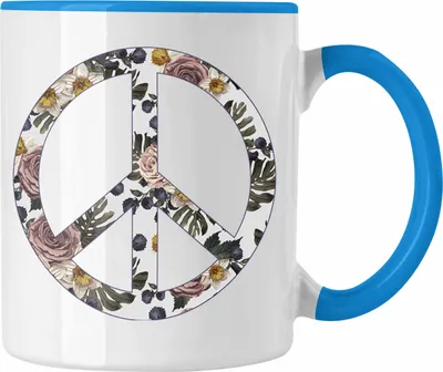 Produktbild von Trendation - Peace Zeichen Tasse Geschenk Hippies Frieden Stop Geschenkidee Blumen (Blau)