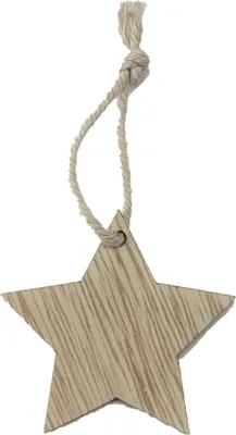 Produktbild von HOLZ-STERN-HÄNGER 5cm, mit KORDEL. SET mit 12 Stück. NATUR