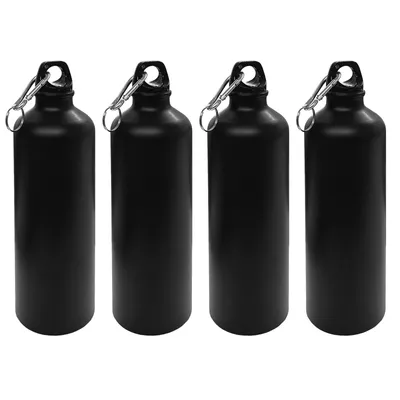 Immagine prodotto di 4 borracce in alluminio nere da 0,75 L con moschettone - Borraccia in alluminio, borraccia sportiva, borraccia da bici, borraccia in alluminio