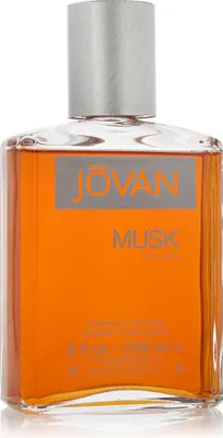 A close-up studio shot of a bottle of Jovan Musk For Men Aftershave Cologne.