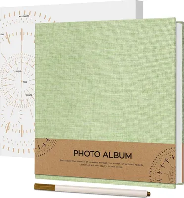 Zdjęcie produktu dla Album fotograficzny samoprzylepny i konfigurowalny, 17x18cm, lniany album z 40 stronami w kolorze trawiastej zieleni