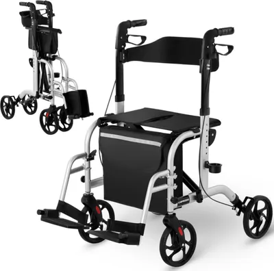 Zdjęcie produktu dla Balkonik Chodzik Rehabilitacyjny 2W1 Z Funkcją Wózka Składany Z Torbą Do 136Kg