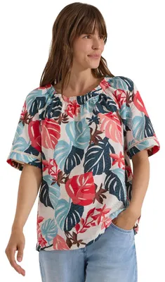 Produktbild von Cecil Carmen-Bluse mit Kurzarm und Blätterprint Light Alabaster White XL