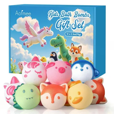 Image de Bombes de bain pour enfants, 12 pièces, formes d'animaux, bain moussant naturel, coffret cadeau