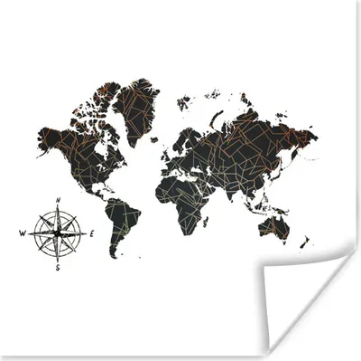Produktbild von MuchoWow® Poster Weltkarte - Schwarz - Kompass 75x75 cm - Wand Dekoration