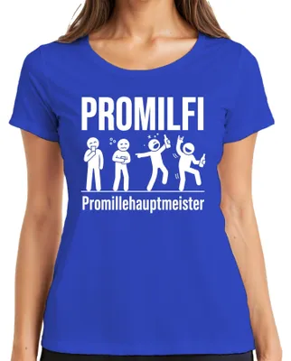 Produktbild von PROMILFI Promillehauptmeister Lustig Saufen Bier Party JGA Alkohol Damen T-Shirt, Blau, S
