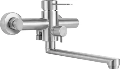 Produktbild von Küchenarmatur/Küchenwasserhahn - Wandmontage - 304 Edelstahl - Messing Ventilkern - 360° Schwenkbar - Einhebel Mischbatterie Warm/Kalt - Spülbrause - Silber