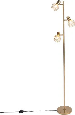 Produktbild von Qazqa Modern Stehleuchte, Stehlampe - Mesh - gold, max. 40W, Geeignet für LED, 3-flammig, 150cm, Ideal als Wohnzimmerlampe