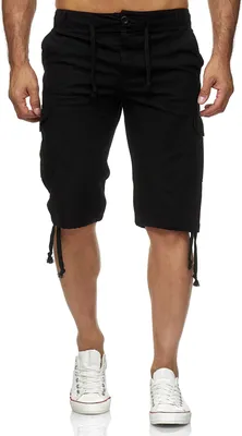 Produktbild von Reslad Leinen Cargo Shorts Männer Strandhose Herren Leinenhose 3/4 Hose Freizeit Kurze Hosen Sommer Bermudas RS-3001 Schwarz M