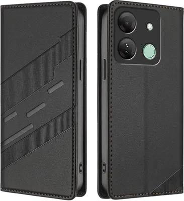 Produktbild von Hülle für Infinix Smart 7 HD/Smart 7 Plus, Kunstleder Brieftaschen Handyhülle mit Kartenfach und Standfunktion Schwarz