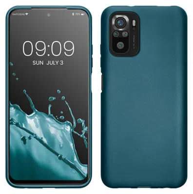 Produktbild von kwmobile Handyhülle für Xiaomi Redmi Note 10 / Note 10S Hülle - Silikon Case metallisch schimmernd - Schutzhülle Cover - Metallic Karibikblau
