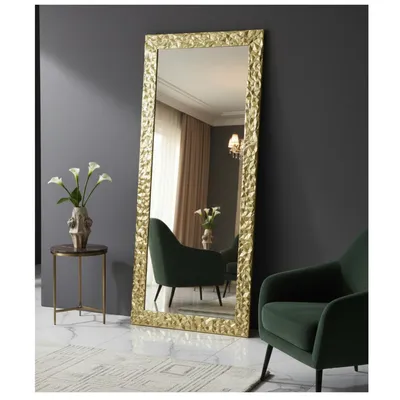 Produktbild von MO.WA Spiegel Groß Wandspiegel 77x177 Gold Ganzkörperspiegel Modern Blattgold Holzrahmen Lehnspiegel Hängender Spiegel vergoldet