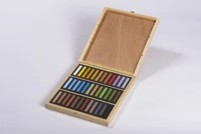 Produktbild von Blockx Holzbox mit 36 Pastellkreiden, 25x29 cm, Porträt Landschaft 12936LBXC