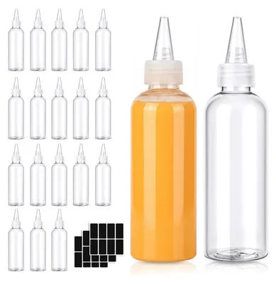 20 PET Squeeze Flaschen 100 ml transparent mit Etiketten