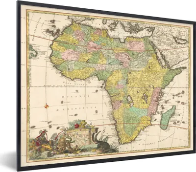 Produktbild von MuchoWow® MuchoWow® Gerahmtes Poster Karte - Jahrgang - Afrika 40x30 cm - Poster mit zchwarzem Bilderrahmen - Kunstposter - Wanddekorationen