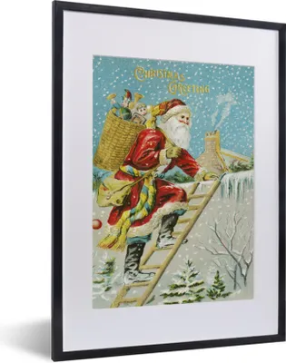 Produktbild von MuchoWow® Gerahmtes Poster Weihnachtsmann - Schnee - Geschenke 30x40 cm - Poster mit Schwarzem Bilderrahmen Wandposter Rahmen Foto Bilder - Wandposter Schlafzimmer