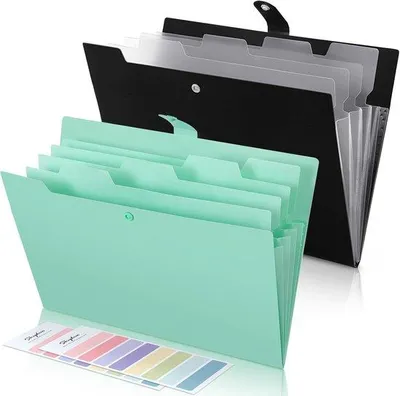 Image de Porte-documents pliable A4 vert/noir, 5 compartiments