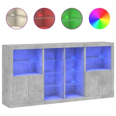 Image de Buffet avec lumières LED gris béton 202x37x100 cm