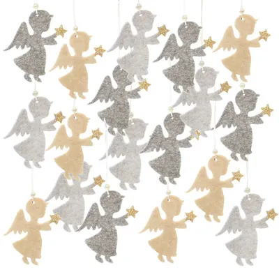Produktbild von Filzengel Weihnachtsanhänger 18er Set Grau-Beige-Weiß 7,5 cm