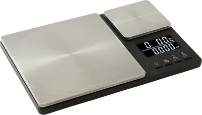 A black and silver KitchenAid dual platform kitchen scale is shown on a white background.