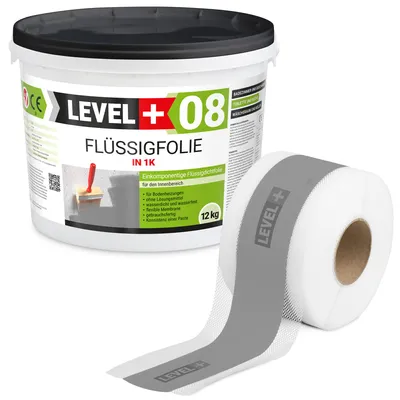 Produktbild von Dichtset Flüssigfolie 12kg Wassersperre Bad Dusche Dichtband Wasserdicht LEVEL+ SET106G1