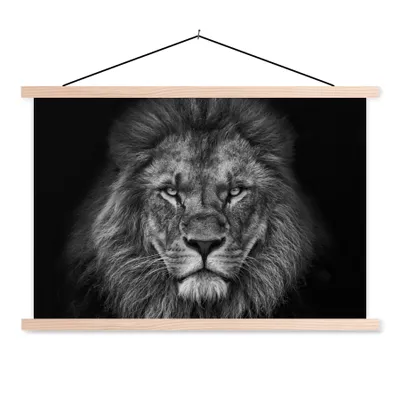 Produktbild von MuchoWow® Textilposter Löwe - Tiere - Schwarz - Weiß 60x40 cm mit holzfarbenen Rahmen - Bilder